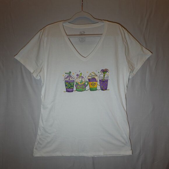 NWOT Mardi Gras Shirt Ladies 2XL Parade Beads Nola 504 New Orleans Coffee Lover - Picture 7 of 10